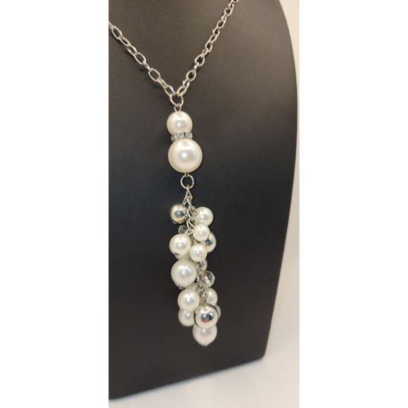 Unbranded Faux Pearl Statement Necklace White Long - Picture 4 of 4